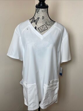 Cherokee iFlex V-Neck White Scrub Top 2XL Stretch Medical Uniform